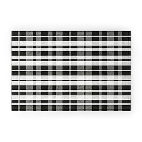 Monika Strigel FARMHOUSE SHABBY NEW GINGHAM BLACK CHECKERED PLAID Welcome Mat