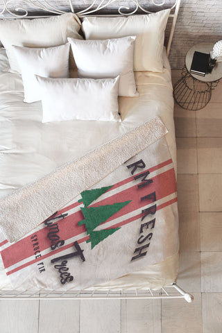 Monika Strigel FARMHOUSE SHABBY SIGN FRESH TREES Fleece Throw Blanket