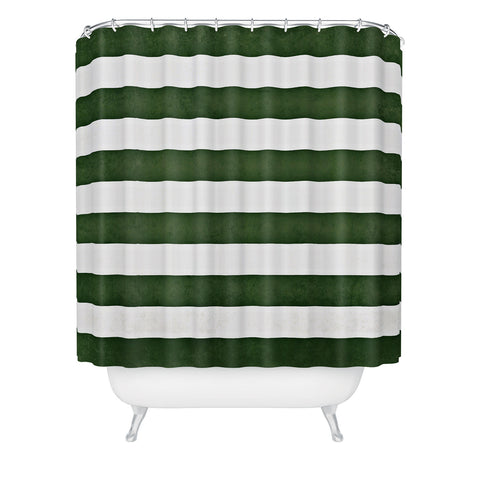 Monika Strigel FARMHOUSE SHABBY STRIPES GREEN Shower Curtain