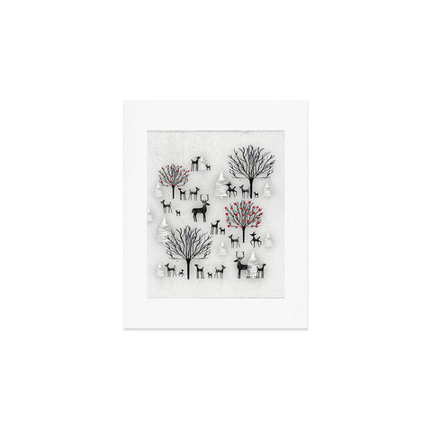 Monika Strigel FARMHOUSE WINTER DEER AND FOREST Art Print
