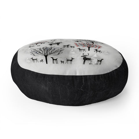 Monika Strigel FARMHOUSE WINTER DEER AND FOREST Floor Pillow Round