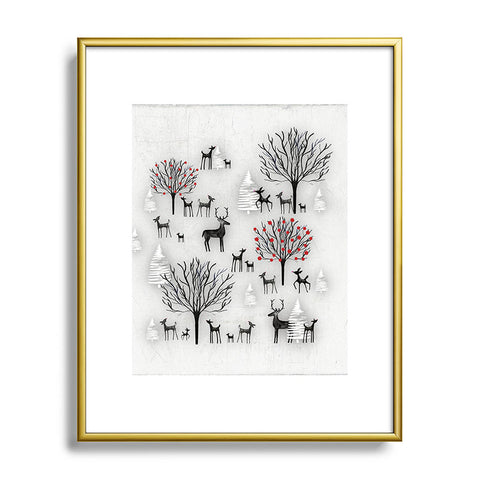 Monika Strigel FARMHOUSE WINTER DEER AND FOREST Metal Framed Art Print