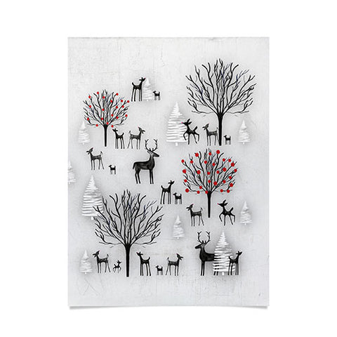 Monika Strigel FARMHOUSE WINTER DEER AND FOREST Poster