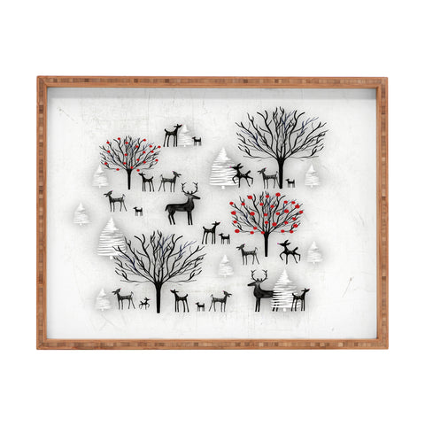 Monika Strigel FARMHOUSE WINTER DEER AND FOREST Rectangular Tray