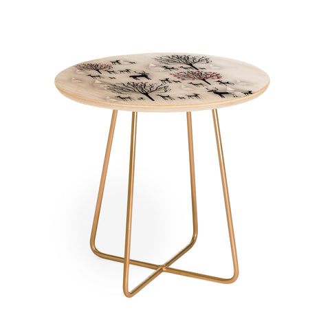 Monika Strigel FARMHOUSE WINTER DEER AND FOREST Round Side Table