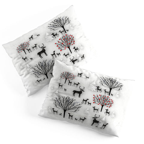 Monika Strigel FARMHOUSE WINTER DEER AND FOREST Pillow Shams