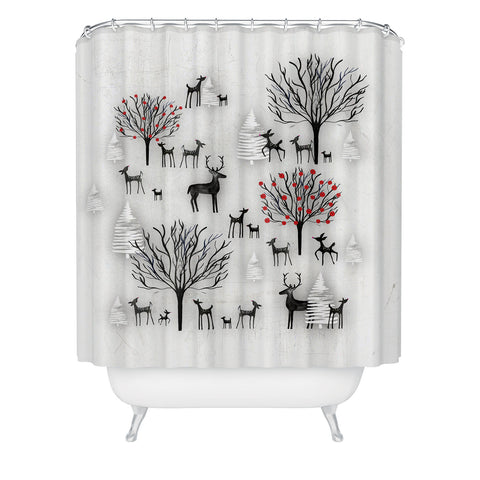Monika Strigel FARMHOUSE WINTER DEER AND FOREST Shower Curtain