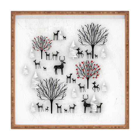 Monika Strigel FARMHOUSE WINTER DEER AND FOREST Square Tray
