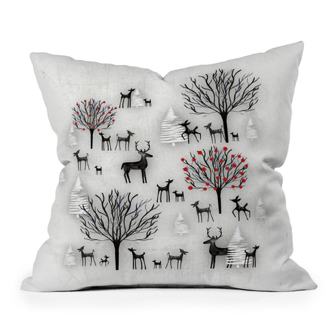 Monika Strigel FARMHOUSE WINTER DEER AND FOREST Throw Pillow