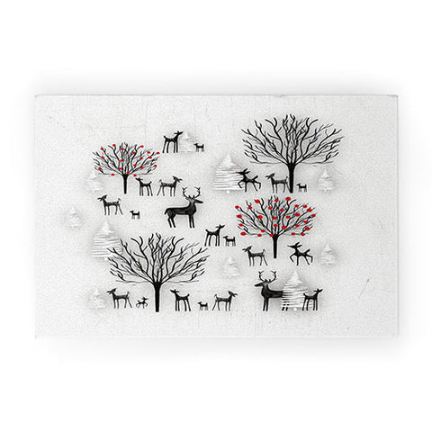 Monika Strigel FARMHOUSE WINTER DEER AND FOREST Welcome Mat