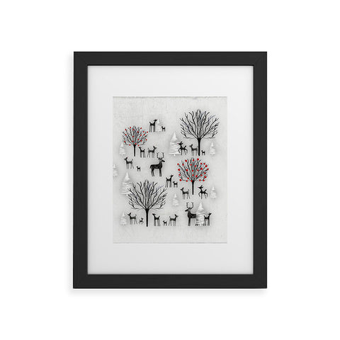 Monika Strigel FARMHOUSE WINTER DEER AND FOREST Framed Art Print