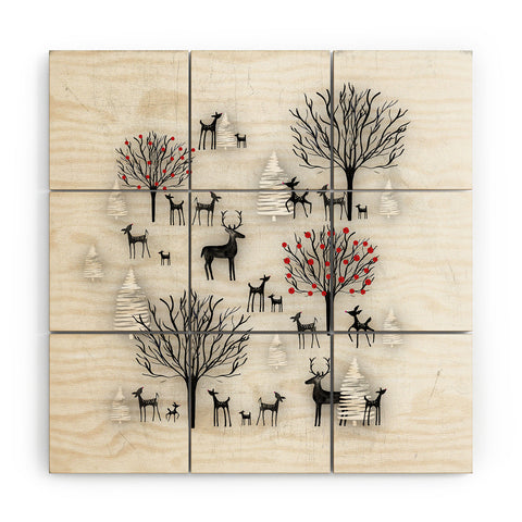 Monika Strigel FARMHOUSE WINTER DEER AND FOREST Wood Wall Mural