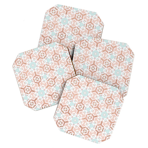 Monika Strigel FESTIVE GEO SNOWFLAKE ROSEGOLD PASTEL Coaster Set