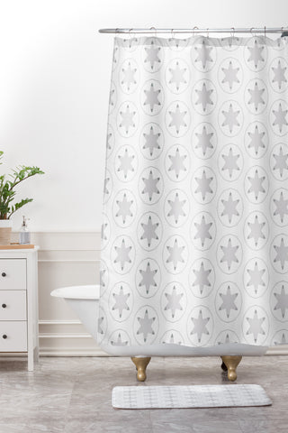 Monika Strigel FESTIVE STAMPED STARS PALE GREY Shower Curtain And Mat