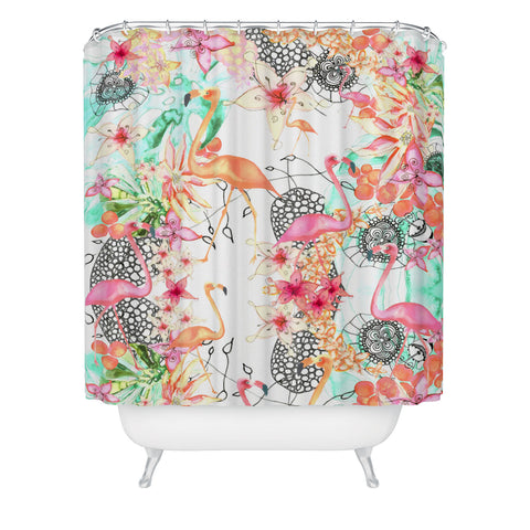 Monika Strigel Flamingos In Paradise Shower Curtain