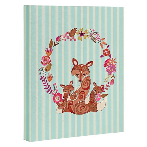 Monika Strigel Fox And Flowers And Blue Stripes Art Canvas