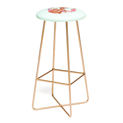 Monika Strigel Fox And Flowers And Blue Stripes Bar Stool