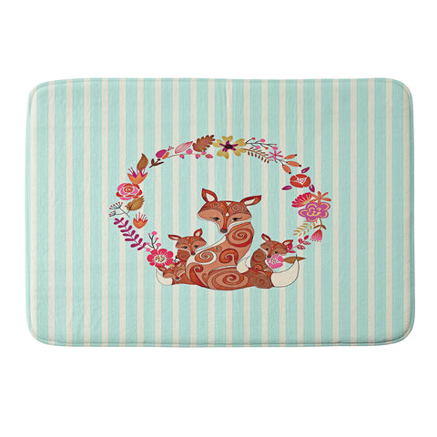 Monika Strigel Fox And Flowers And Blue Stripes Memory Foam Bath Mat