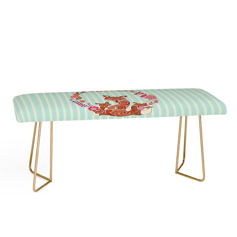 Monika Strigel Fox And Flowers And Blue Stripes Bench