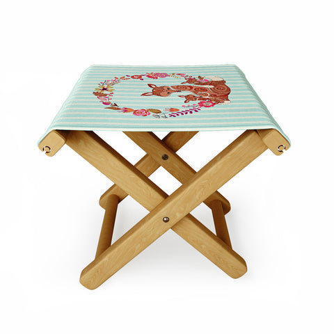 Monika Strigel Fox And Flowers And Blue Stripes Folding Stool