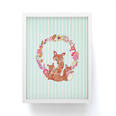 Monika Strigel Fox And Flowers And Blue Stripes Framed Mini Art Print