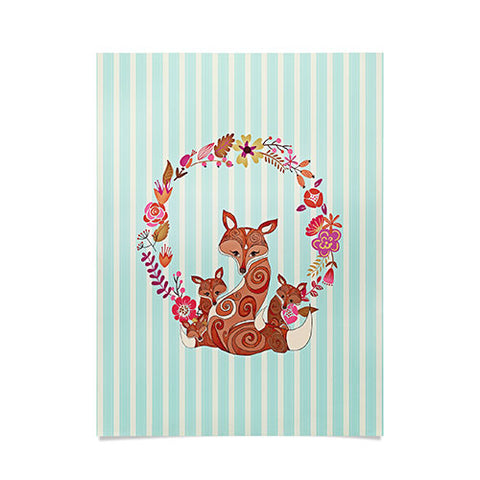 Monika Strigel Fox And Flowers And Blue Stripes Poster