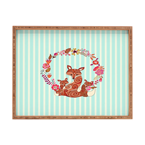 Monika Strigel Fox And Flowers And Blue Stripes Rectangular Tray
