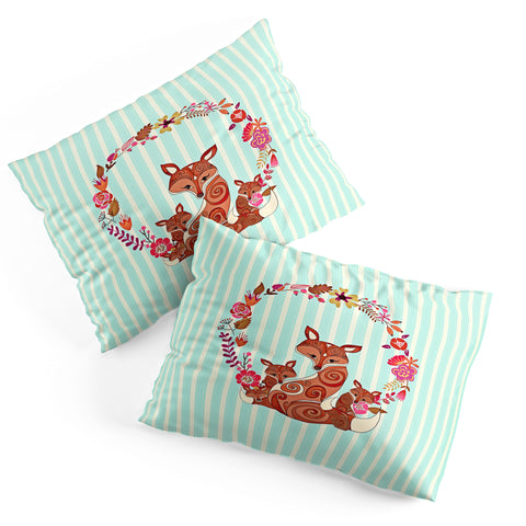 Monika Strigel Fox And Flowers And Blue Stripes Pillow Shams