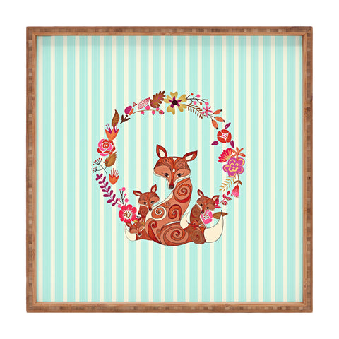 Monika Strigel Fox And Flowers And Blue Stripes Square Tray