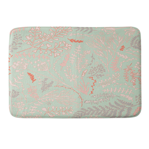 Monika Strigel HERBS AND FERNS GREEN AND CORAL Memory Foam Bath Mat