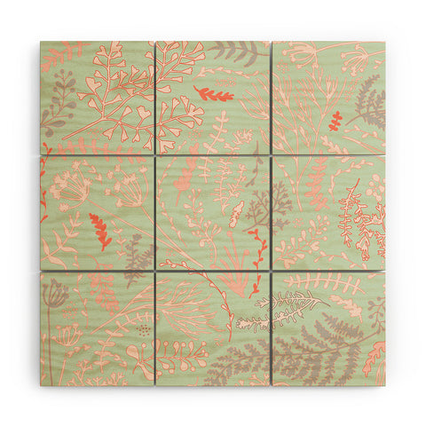Monika Strigel HERBS AND FERNS GREEN AND CORAL Wood Wall Mural