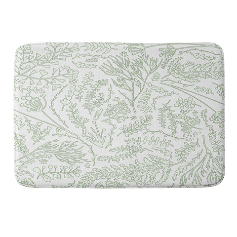 Monika Strigel HERBS AND FERNS GREEN AND WHITE Memory Foam Bath Mat