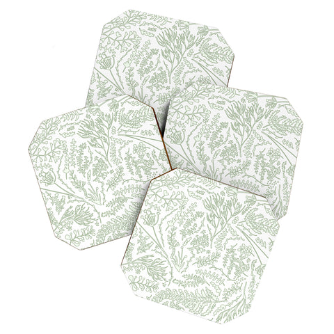 Monika Strigel HERBS AND FERNS GREEN AND WHITE Coaster Set