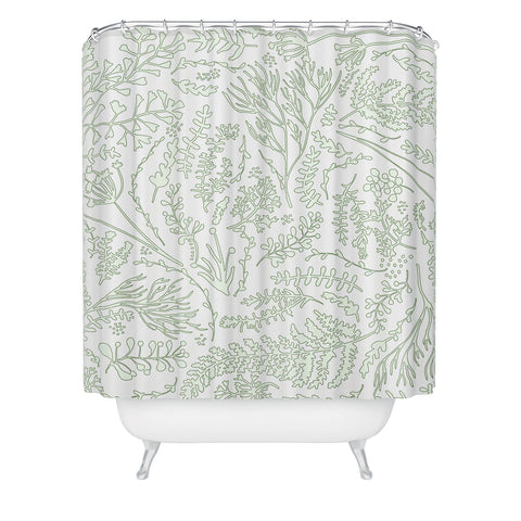 Monika Strigel HERBS AND FERNS GREEN AND WHITE Shower Curtain