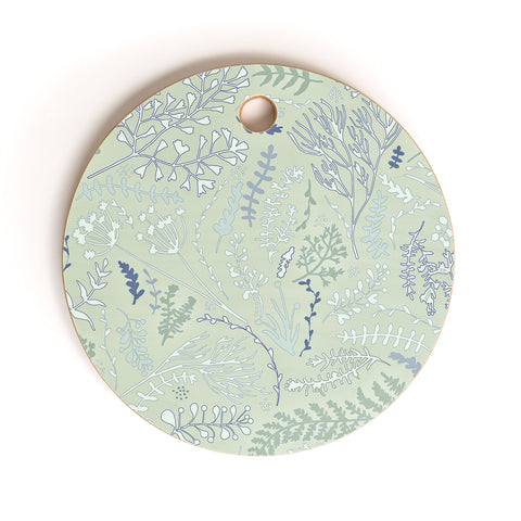 Monika Strigel HERBS AND FERNS PASTEL GREEN Cutting Board Round