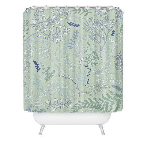Monika Strigel HERBS AND FERNS PASTEL GREEN Shower Curtain