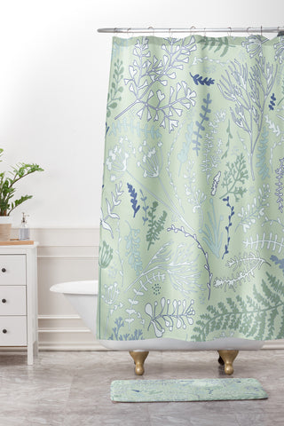 Monika Strigel HERBS AND FERNS PASTEL GREEN Shower Curtain And Mat
