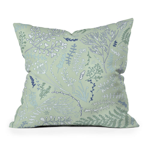 Monika Strigel HERBS AND FERNS PASTEL GREEN Throw Pillow