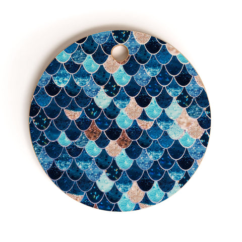 Monika Strigel REALLY MERMAID BLUE AND GOLD Cutting Board Round
