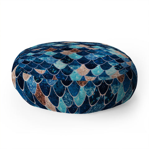 Monika Strigel REALLY MERMAID BLUE AND GOLD Floor Pillow Round