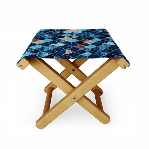 Monika Strigel REALLY MERMAID BLUE AND GOLD Folding Stool