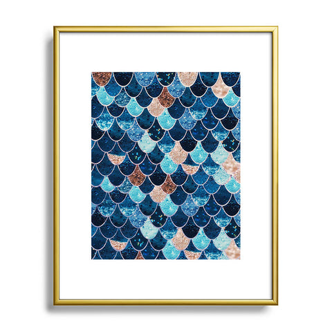 Monika Strigel REALLY MERMAID BLUE AND GOLD Metal Framed Art Print