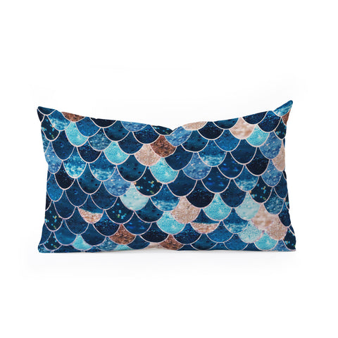 Monika Strigel REALLY MERMAID BLUE AND GOLD Oblong Throw Pillow