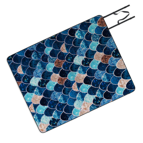 Monika Strigel REALLY MERMAID BLUE AND GOLD Picnic Blanket