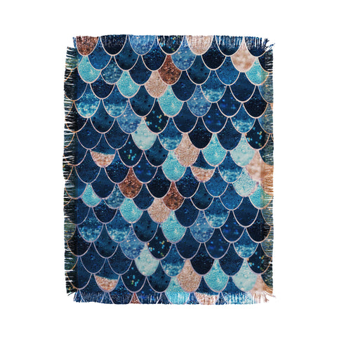 Monika Strigel REALLY MERMAID BLUE AND GOLD Throw Blanket