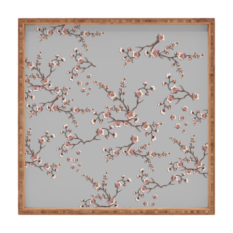 Monika Strigel SAKURA LOVE PEACH AND GREY Square Tray