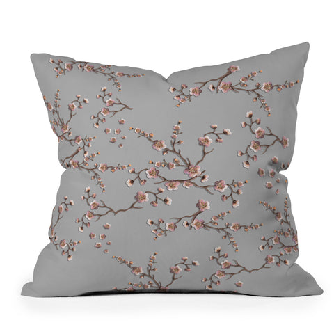 Monika Strigel SAKURA LOVE PEACH AND GREY Throw Pillow