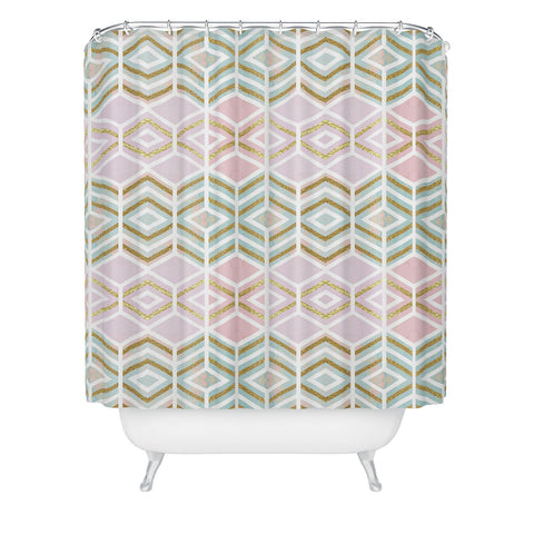 Monika Strigel SHABBY DIAMONDS PASTEL AND GOLD Shower Curtain