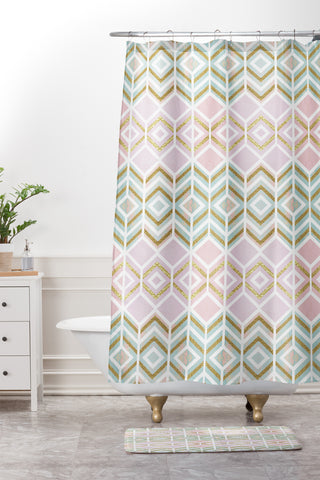 Monika Strigel SHABBY DIAMONDS PASTEL AND GOLD Shower Curtain And Mat