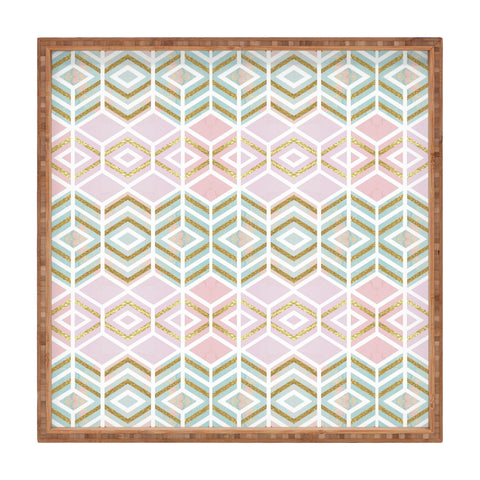 Monika Strigel SHABBY DIAMONDS PASTEL AND GOLD Square Tray
